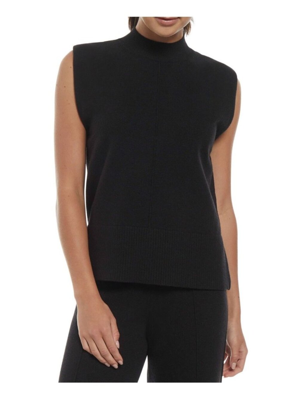 Three Dots Womens Sleeveless Ribbed Mock Neck Tank Top Black Size XS NWT